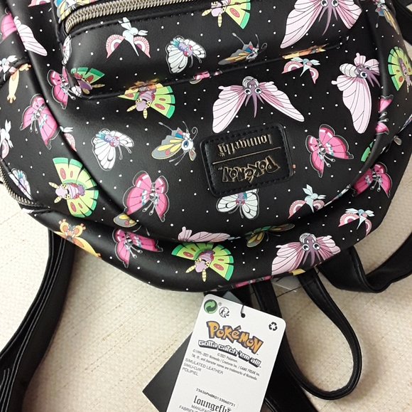 Pokemon Loungefly Black Backpack Venomoth Butterfree faux leather NWT - Picture 6 of 10